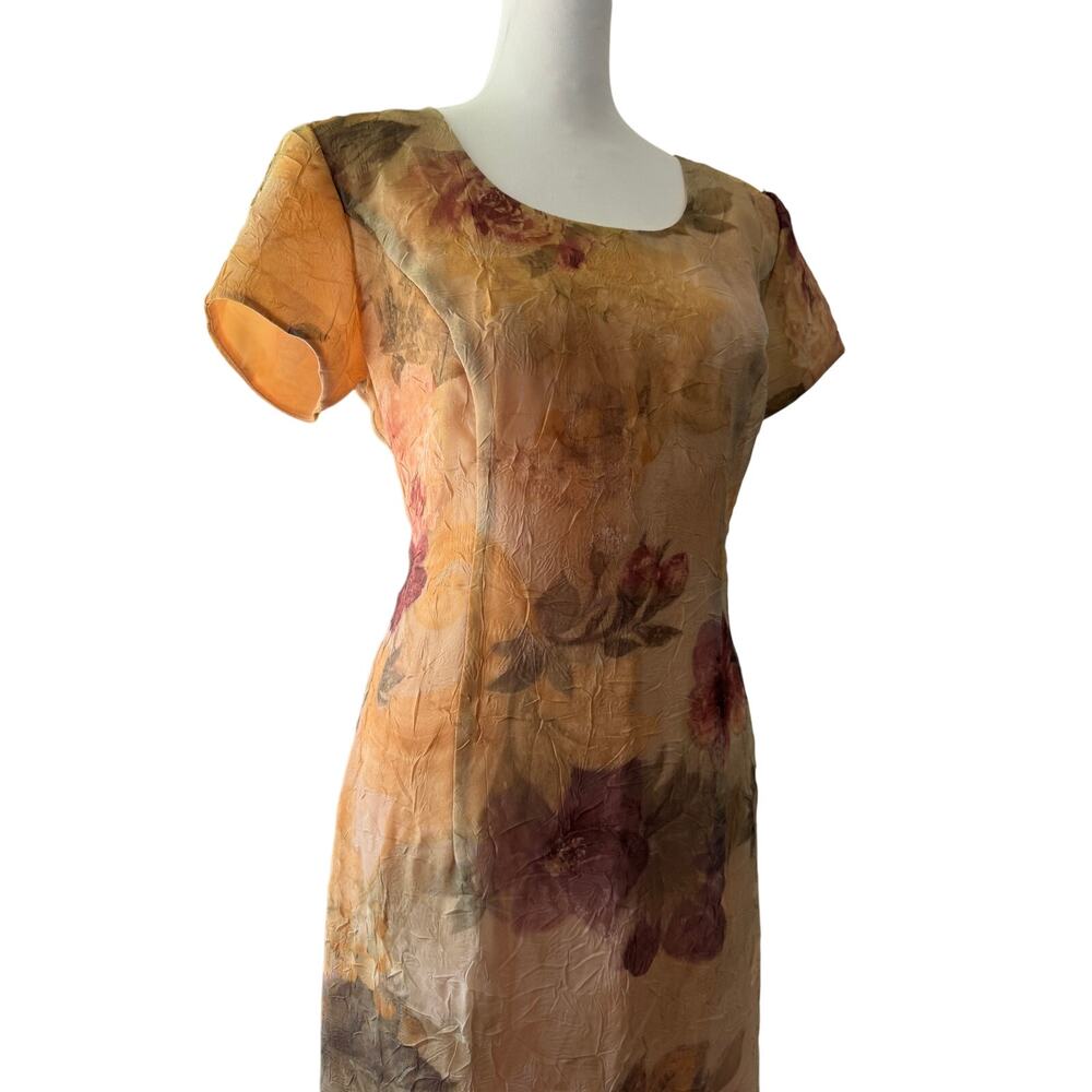 Vintage ‘90s Taurus II Tan Floral Print Scoop Neck Short Sleeve Maxi Dress